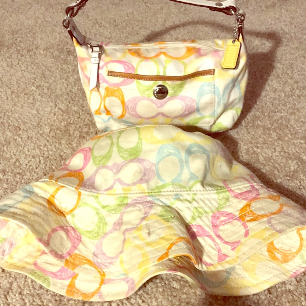 Matching coach rain hat and purse